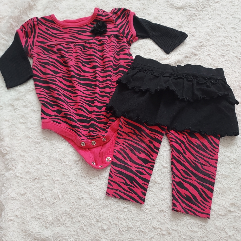 Garanimals 3-6mo Wild Pink & Black Zebra Print Baby Set 80s Vibes Punk Rock